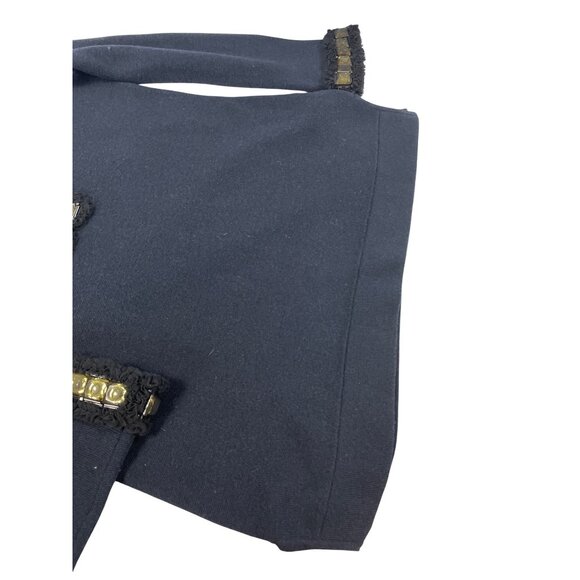 Tory Burch womans Charcoal Gray blue undertones black wool cashmere embelished S - Picture 7 of 13